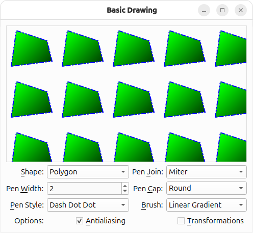 Window with various options for changing the drawing