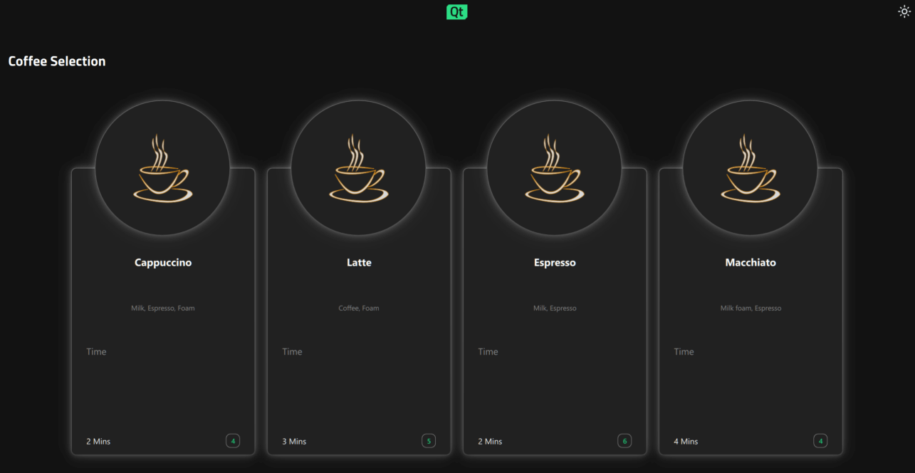 Landscape orientation of coffee machine selection page for Windows