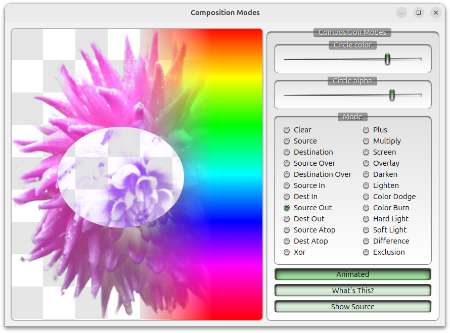 Application that applies composition modes to image layers