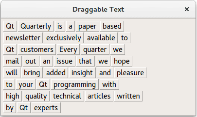Application with moveable text using drag and drop events