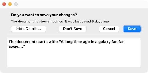 Save message box showing the detailed text