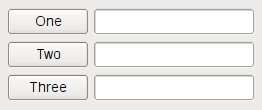 Three buttons with text fields in form layout