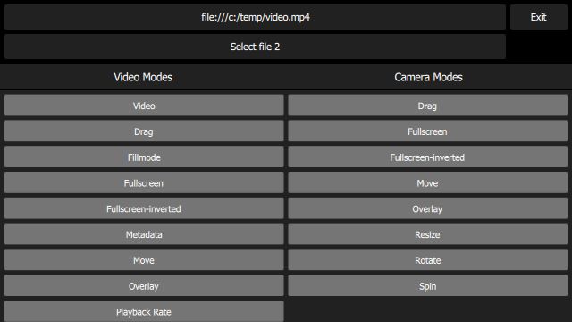 Scene selection panel showing list of video and camera mode scenes