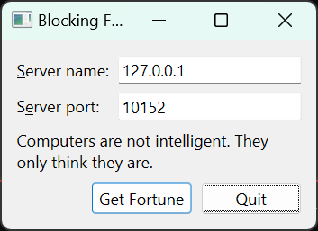 {The user provides server details and Q TcpSocket's blocking API is used to complete network operations}