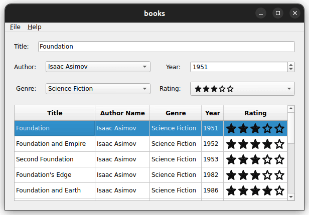 {The main window displays information related to the books stored in the database}