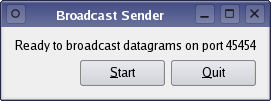 {The broadcast sender sends datagrams using UDP communication}