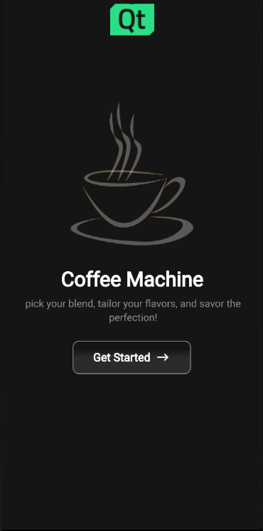 {Coffee machine UI showing 'Get Started' button}