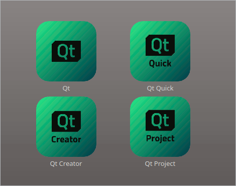 {The main window displays user-selectable images of the Qt, Qt Quick, Qt Creator and Qt Project products}
