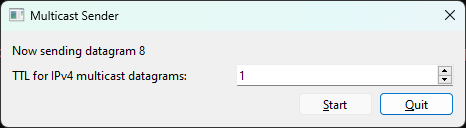 {The application sends multicast messages via UDP communication}